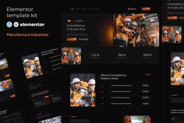 Conals manufacturing industry Elementor template kit preview