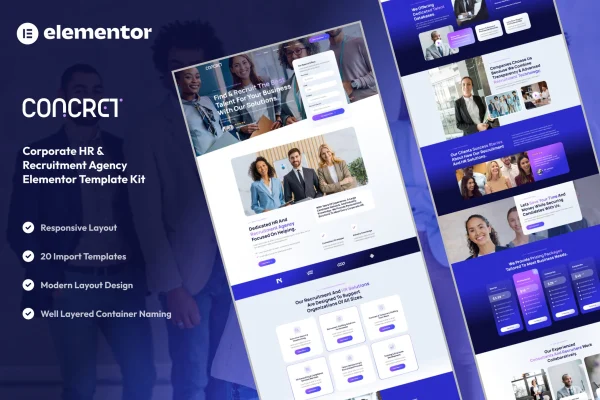 Concret HR and recruitment agency Elementor template kit preview