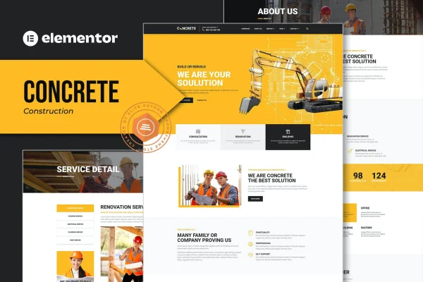 Concrete construction Elementor template kit preview