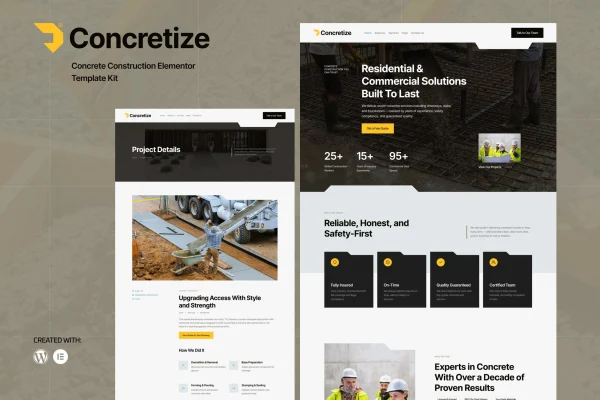 Concretize concrete construction Elementor template kit preview
