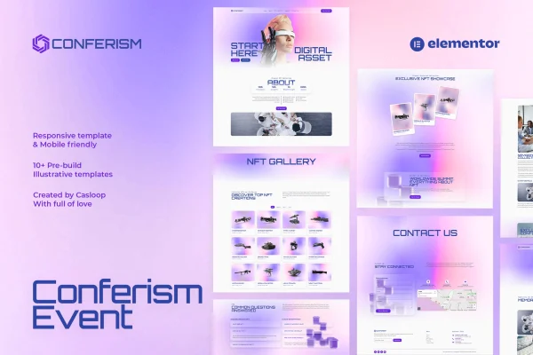 Conferism events and entertainment Elementor template kit preview