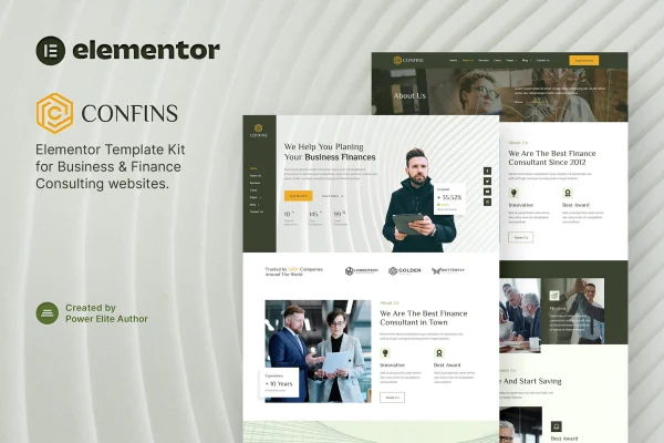 Confins business and finance consulting Elementor template kit preview
