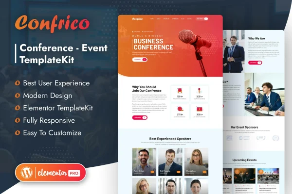 Confrico event and conference Elementor template kit preview