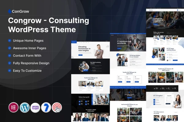 Congrow consulting WordPress theme preview with business homepage layout