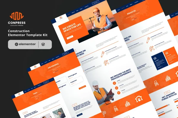 Conpress construction service Elementor template kit cover image