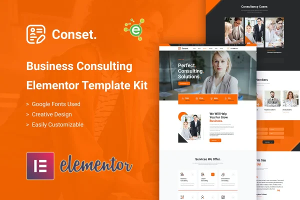 Conset business consulting Elementor template kit cover image