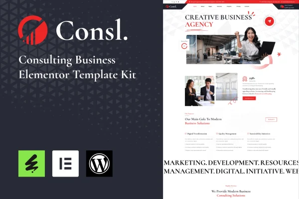 Consl consulting business Elementor template kit preview