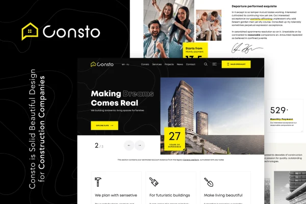 Consto construction company WordPress theme preview