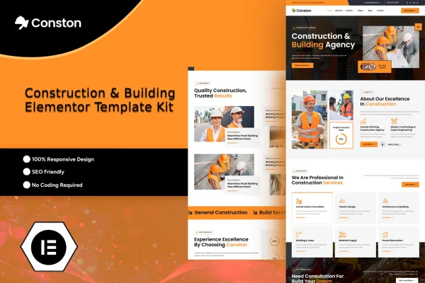Conston construction building Elementor template kit preview