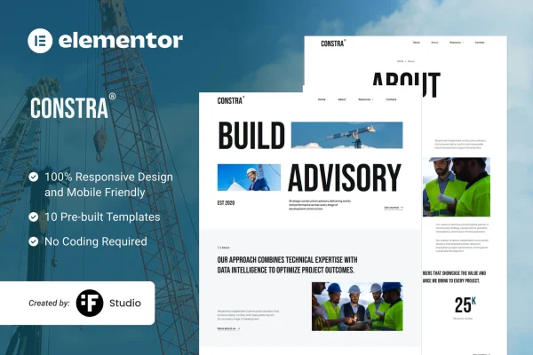 Constra eco green construction Elementor template kit preview