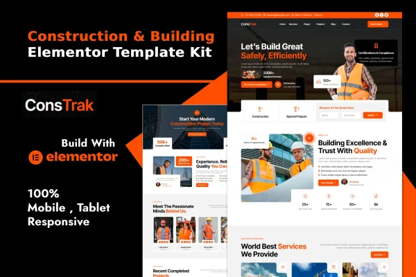 Constrak construction and building Elementor template kit preview