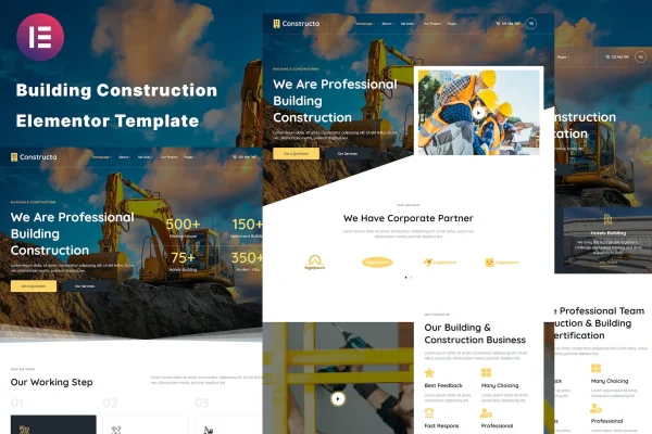 Constructa building and construction Elementor template kit preview