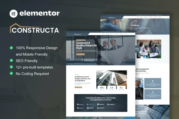 Constructa construction and building Elementor template kit preview