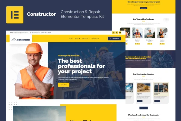 Constructor construction and repair Elementor template kit preview