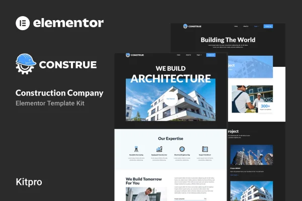 Construe construction company Elementor template kit cover image