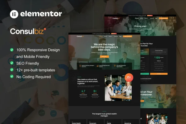 ConsulBiz business consultant Elementor template kit preview