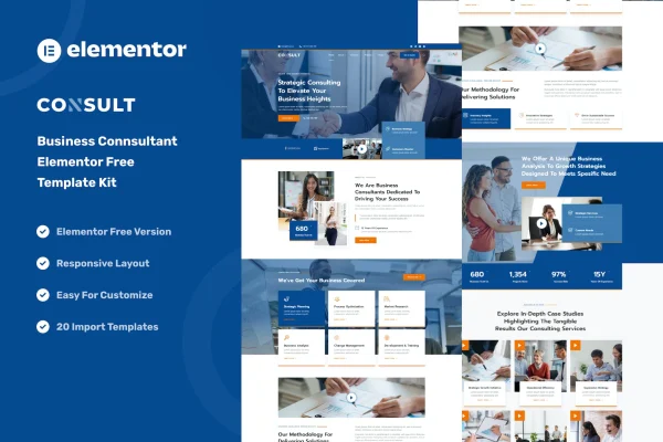 Consult business consulting and strategy Elementor template kit preview