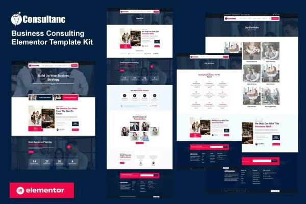 Consultanc business consulting Elementor template kit page previews