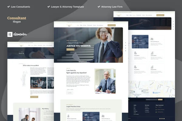 Consultants lawyer and attorney Elementor template kit preview