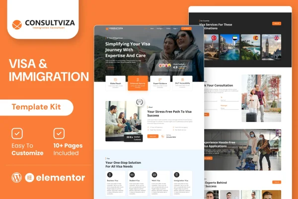 Consultviza immigration and visa consulting Elementor template kit preview