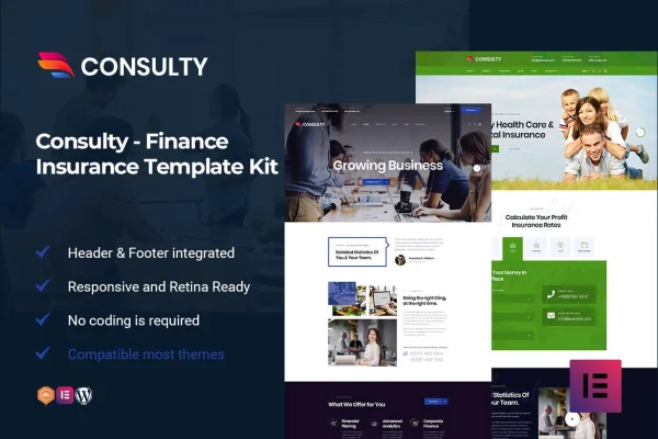 Consulty finance consulting Elementor template kit preview