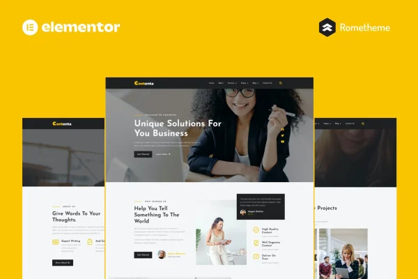 Contenta content writing services Elementor Pro template kit preview
