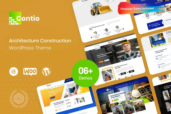 Contio construction WordPress theme preview showing a contractor website layout