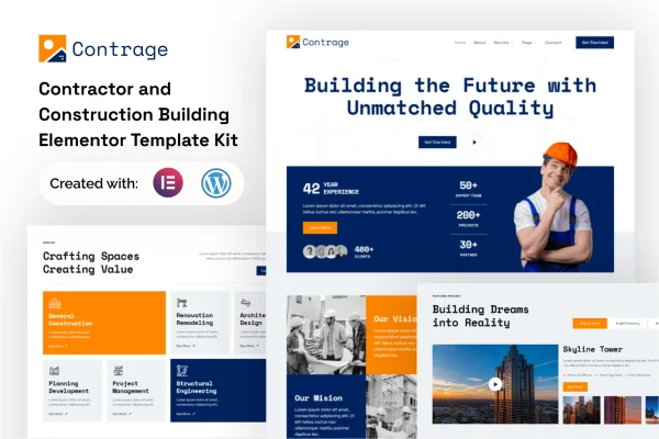Contrage construction and contractor Elementor template kit preview