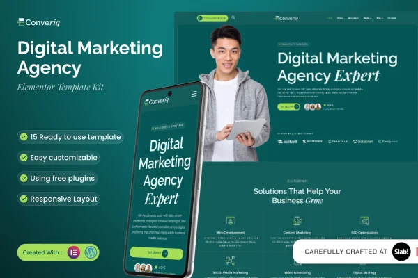 Converiq digital marketing agency Elementor template kit preview