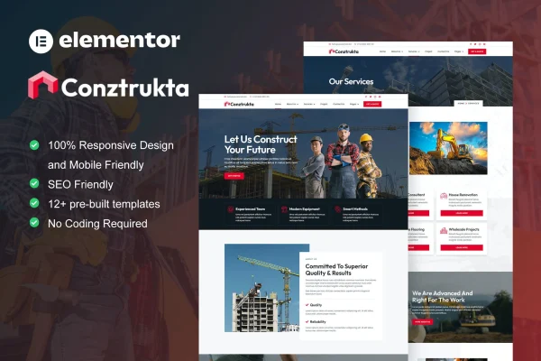 Conztrukta construction service Elementor template kit preview
