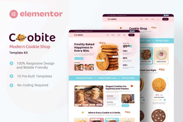 Coobite cookie shop Elementor template kit preview