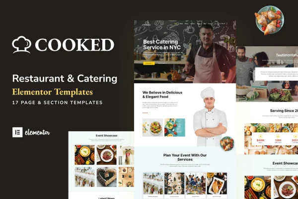 Cooked catering and restaurant Elementor template kit preview