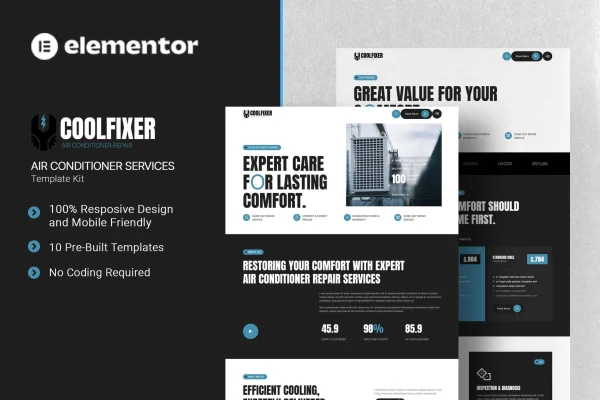 Coolfixer air conditioner services Elementor template kit preview