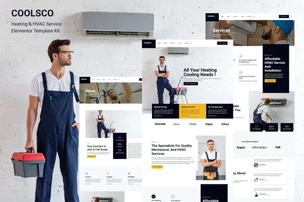 Coolsco HVAC and air conditioning Elementor template kit preview