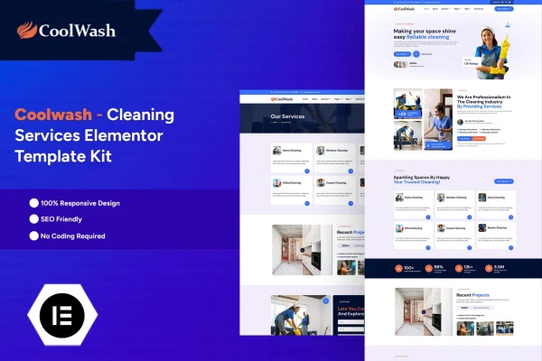 Coolwash cleaning services Elementor Pro template kit preview