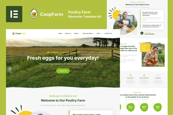 CoopFarm poultry farm Elementor template kit preview