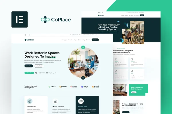 CoPlace co-working space Elementor template kit preview