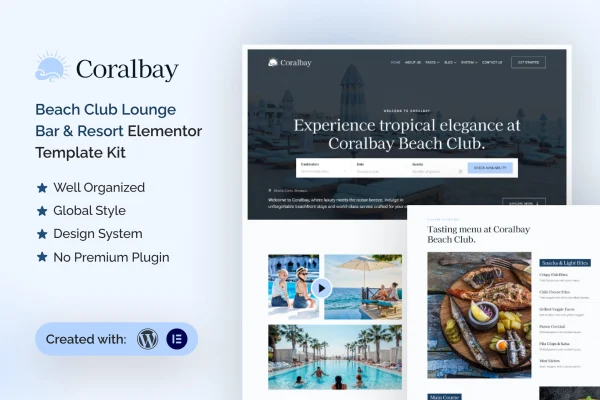 Coralbay beach club and resort Elementor template kit preview