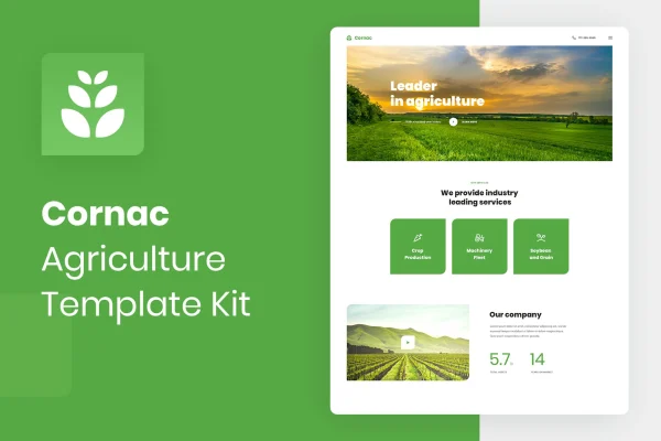 Cornac agriculture Elementor template kit cover with farm-themed page layouts