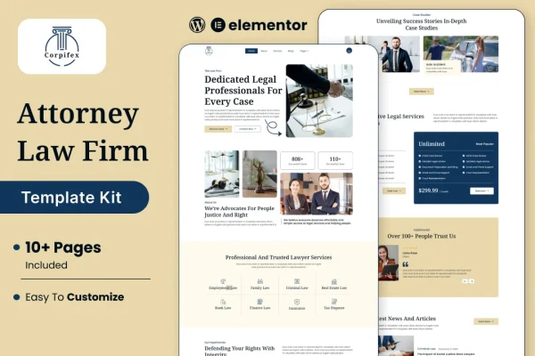 Corpifex law firm and attorney Elementor template kit preview