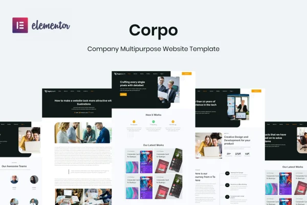 Corpo corporate business Elementor template kit cover image