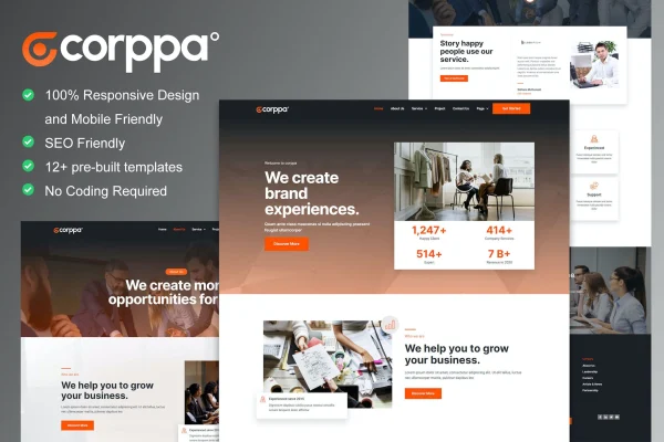 Corppa business and portfolio Elementor template kit preview