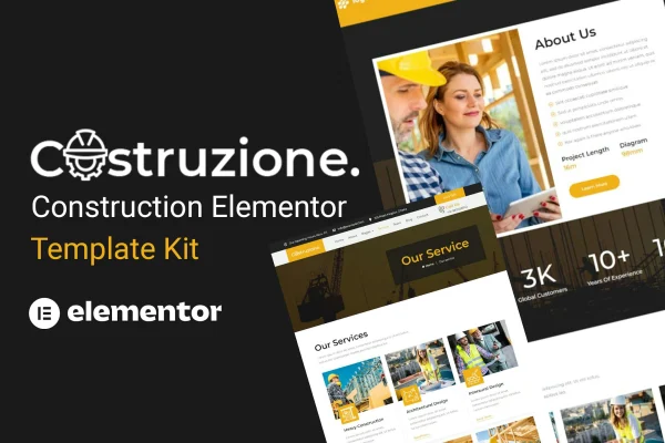 Costruzione construction Elementor template kit preview