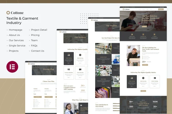 Cottone textile and garment industry Elementor template kit preview