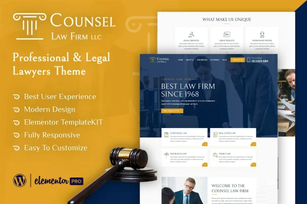 Counsel law firm Elementor template kit cover image