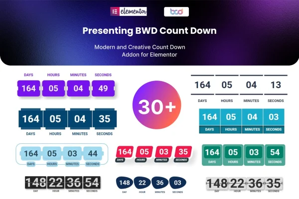 BWD Count Down addon for Elementor plugin banner with countdown timer designs