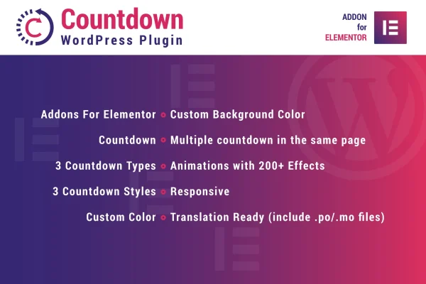 Countdown for Elementor plugin banner showing a countdown timer