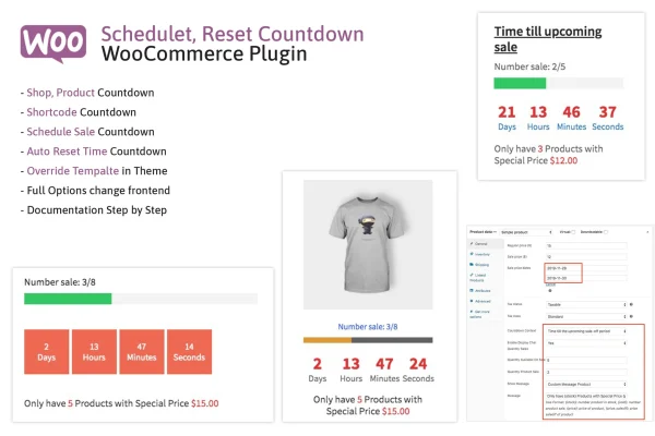 Countdown Product Woocommerce plugin banner showing a sale countdown timer