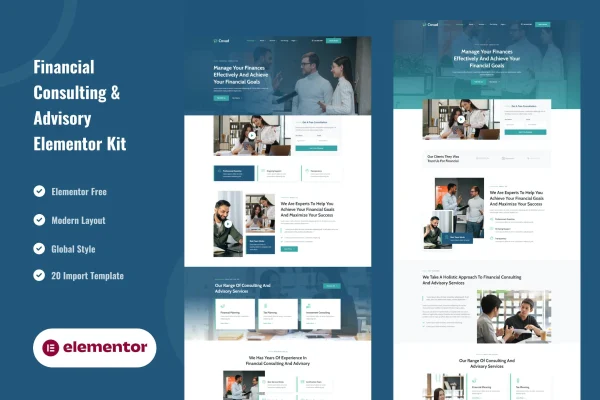 Covad financial consulting Elementor template kit preview