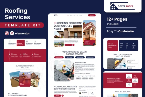 Coverroofs roofing services Elementor template kit preview